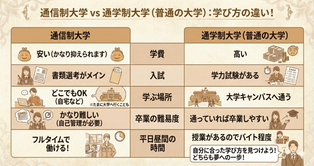 通信制と通学制大学の違い
