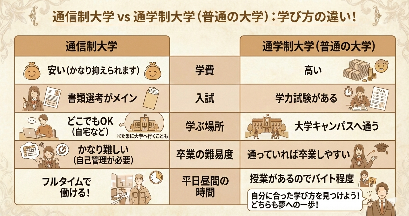 通信制と通学制大学の違い